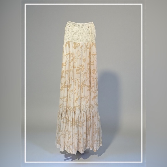 American Eagle Smocked Strapless Maxi Dress Cream Floral M - Picture 4 of 10